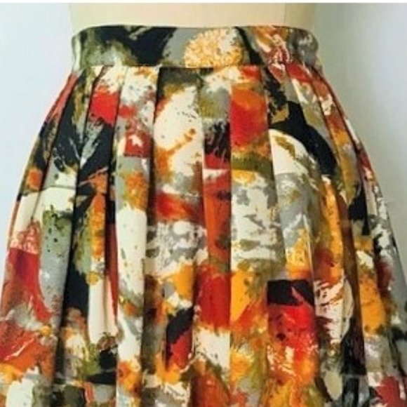 CHELSEA & THEODORE RUST MUSTARD GREEN ABSTRACT WATERCOLOR FULL SKIRT 12 NWOT - Picture 5 of 9
